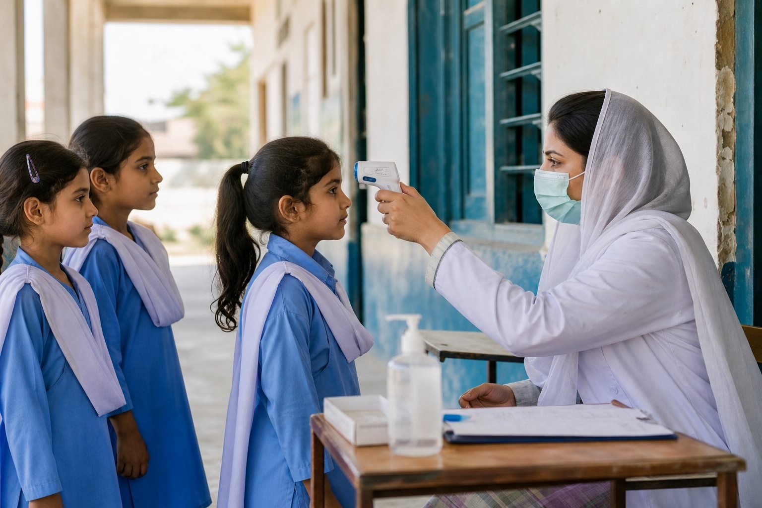 AI-generated realistic Pakistani school health support scene